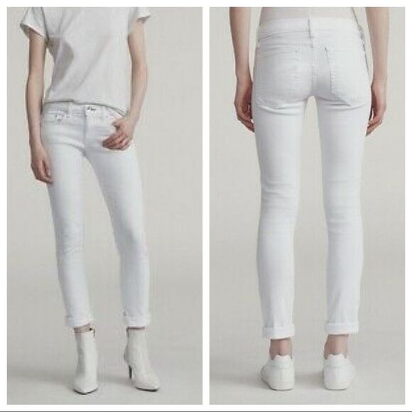 Rag & Bone‎ Womens Aged Bright White The Dre Slim Boyfriend Stretch Jean Sz 26 - Picture 1 of 16